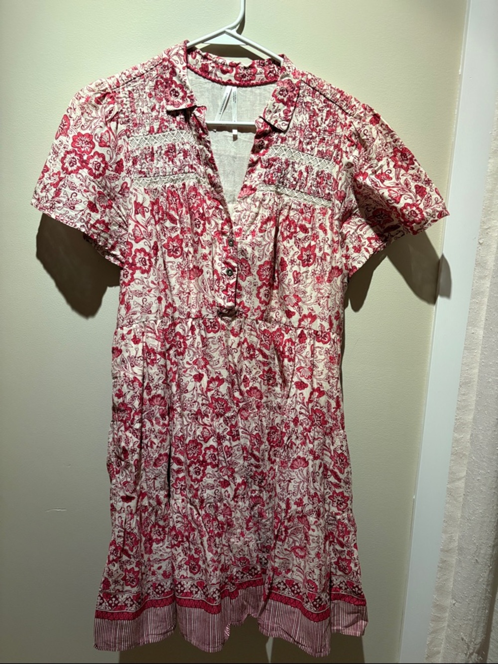 Anthropologie White Dress with Pink and Red design